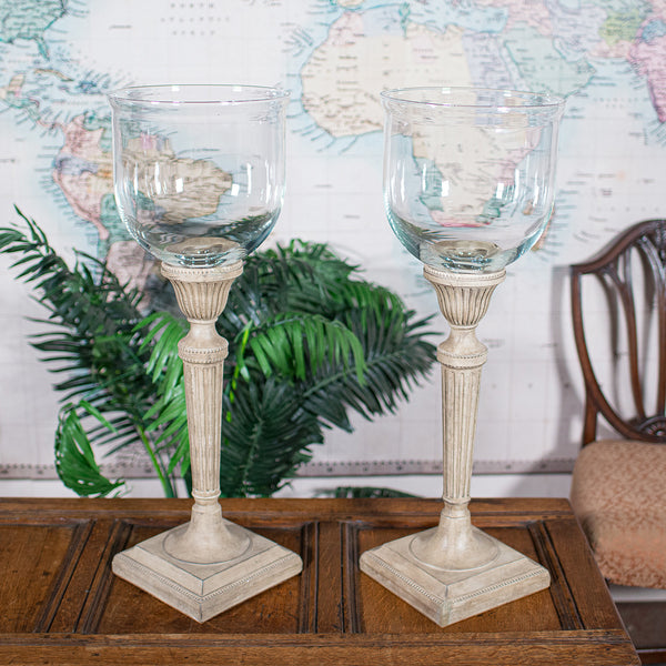 Tall Pair Of Vintage Display Bowls, American, Glass, Jardiniere, Candle Stands