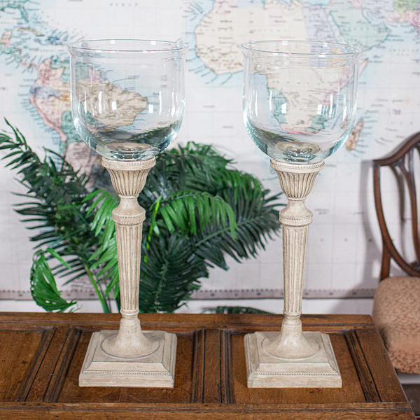 Tall Pair Of Vintage Display Bowls, American, Glass, Jardiniere, Candle Stands