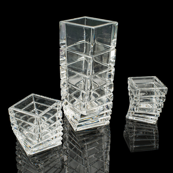 Vintage Set, Vase, Tea Light Duo, German, Art Glass, Flower Sleeve, Circa 1970