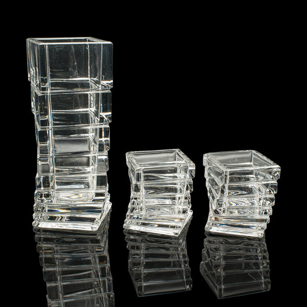 Vintage Set, Vase, Tea Light Duo, German, Art Glass, Flower Sleeve, Circa 1970