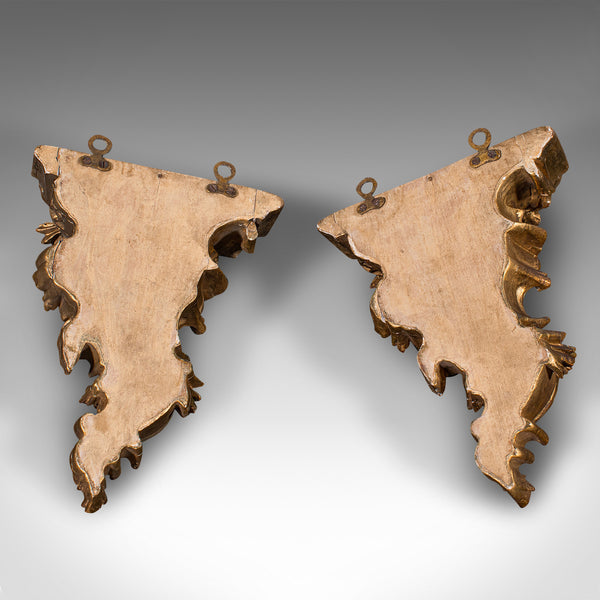 Pair Of Vintage Rococo Revival Ornament Brackets, French, Giltwood, Candle Stand