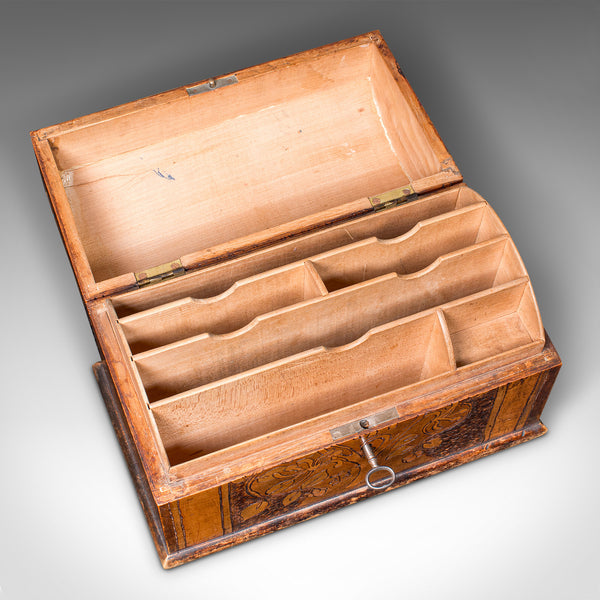 Antique Pokerwork Stationery Box, English Desktop Tidy, Arts & Crafts, Victorian