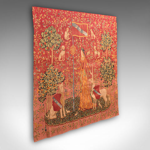 Large Vintage Wall Tapestry, Belgian, Needlepoint, Lady & The Unicorn, Woven Art