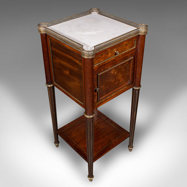 Antique Bedside Table, French, Walnut, Marble, Nightstand, Victorian, Circa 1840