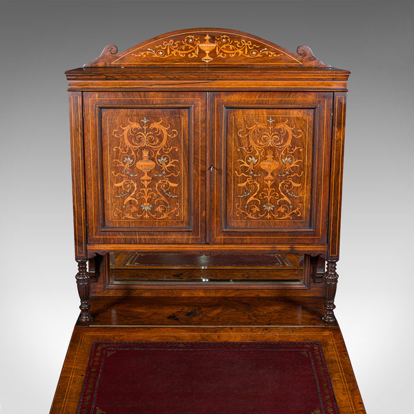 Antique Tall Davenport, English, Walnut, Bureau Cabinet, Victorian, Circa 1860