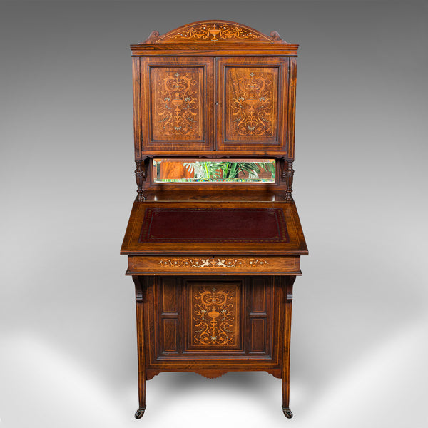Antique Tall Davenport, English, Walnut, Bureau Cabinet, Victorian, Circa 1860