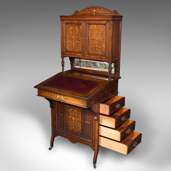 Antique Tall Davenport, English, Walnut, Bureau Cabinet, Victorian, Circa 1860