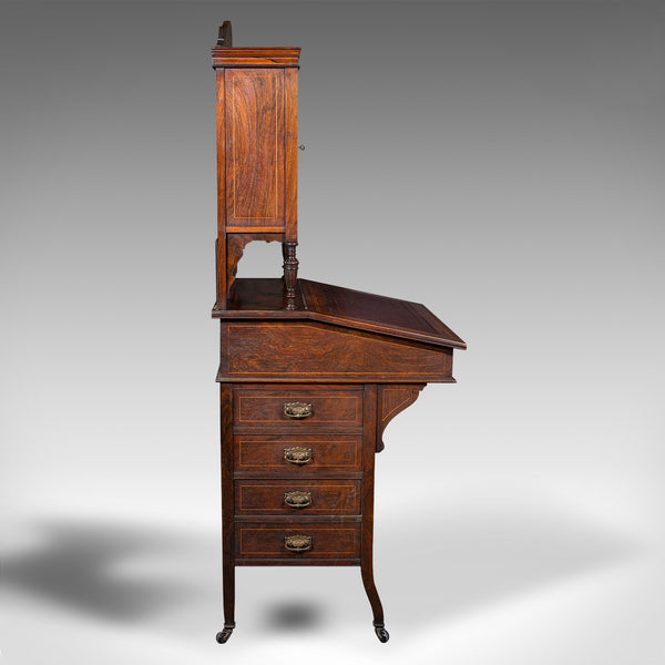 Antique Tall Davenport, English, Walnut, Bureau Cabinet, Victorian, Circa 1860