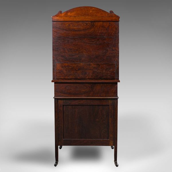 Antique Tall Davenport, English, Walnut, Bureau Cabinet, Victorian, Circa 1860
