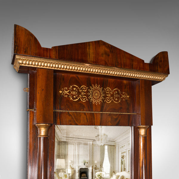 Very Tall 8' Antique Empire Style Mirror, Italian, Walnut, Marble, Victorian