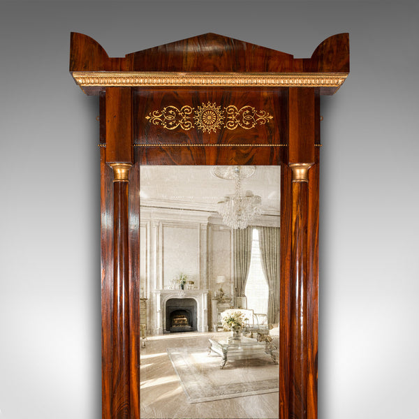 Very Tall 8' Antique Empire Style Mirror, Italian, Walnut, Marble, Victorian