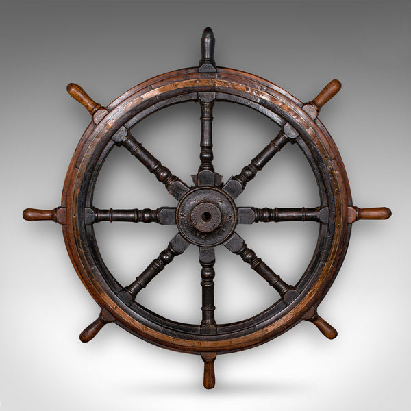 4' Large Antique Ship's Wheel, English, Oak, Decorative Maritime Helm, Victorian