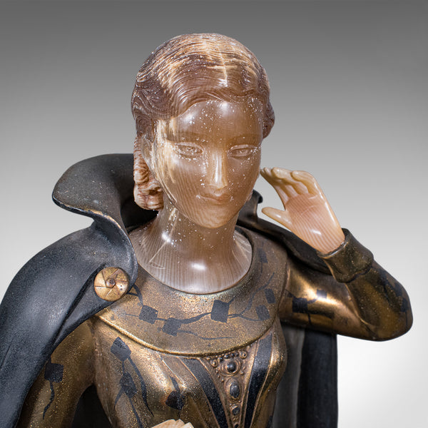 Large Vintage Figural Mantle Clock, French, Onyx, Pair of Garnitures, Art Deco