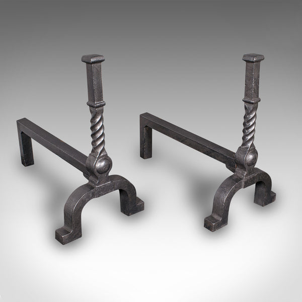 Antique Fireplace Set, English Cast Iron, Fire Basket, Andirons, Edwardian, 1910