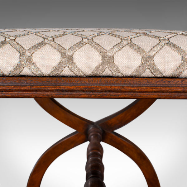 Vintage Regency Revival Footstool, English, Beech, Fireside, Bedroom Stool
