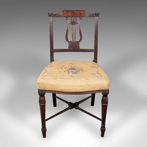 Antique Side Chair, English, Walnut, Needlepoint, Bedroom, Hall Seat, Regency