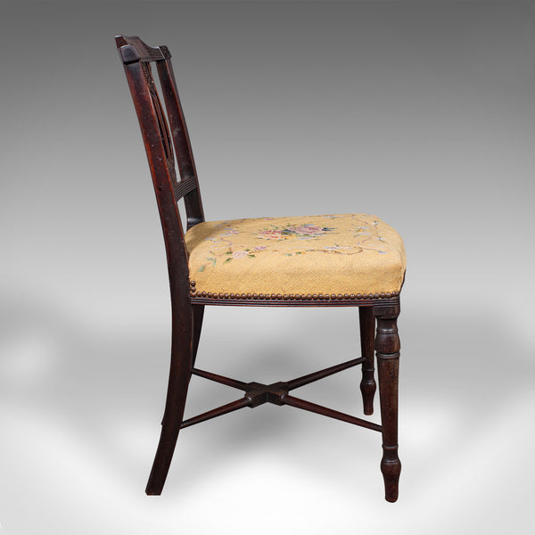 Antique Side Chair, English, Walnut, Needlepoint, Bedroom, Hall Seat, Regency