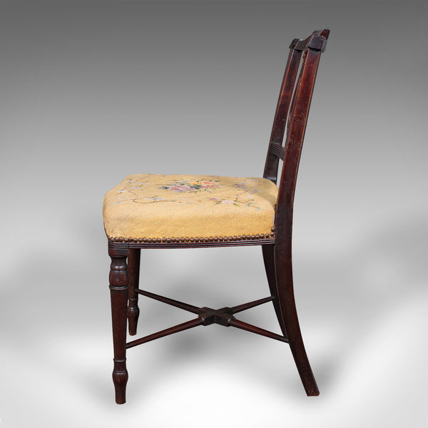 Antique Side Chair, English, Walnut, Needlepoint, Bedroom, Hall Seat, Regency