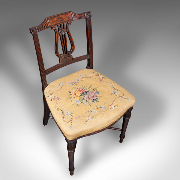 Antique Side Chair, English, Walnut, Needlepoint, Bedroom, Hall Seat, Regency