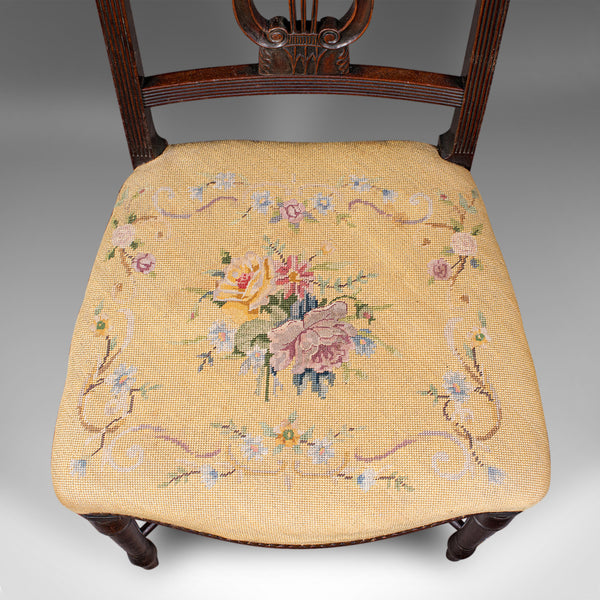 Antique Side Chair, English, Walnut, Needlepoint, Bedroom, Hall Seat, Regency