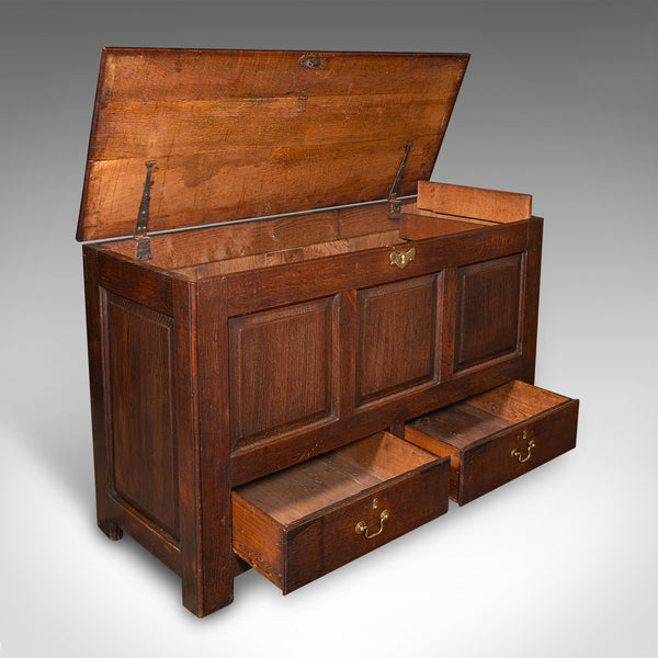 Large Antique 3 Panel Mule Chest, English Oak, Storage Trunk, Georgian, C.1770