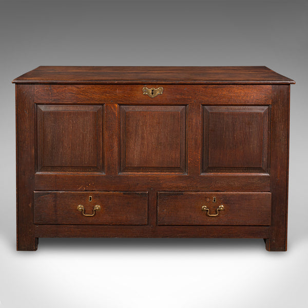 Large Antique 3 Panel Mule Chest, English Oak, Storage Trunk, Georgian, C.1770
