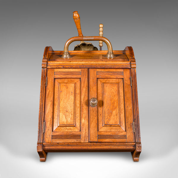 Antique Coal Purdonium, Scottish, Walnut, Brass, Fireside Fuel Store, Victorian