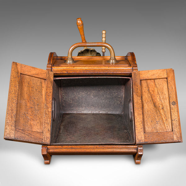 Antique Coal Purdonium, Scottish, Walnut, Brass, Fireside Fuel Store, Victorian