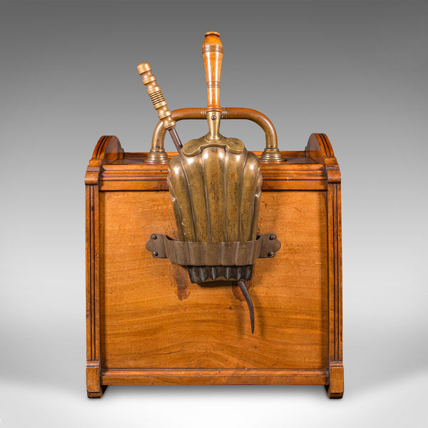 Antique Coal Purdonium, Scottish, Walnut, Brass, Fireside Fuel Store, Victorian