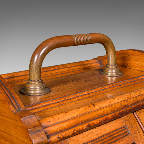 Antique Coal Purdonium, Scottish, Walnut, Brass, Fireside Fuel Store, Victorian