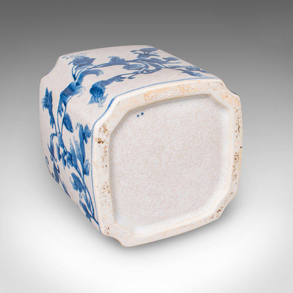 Vintage Spice Jar, Oriental, Ceramic, Lidded Cookie Canister, Blue & White