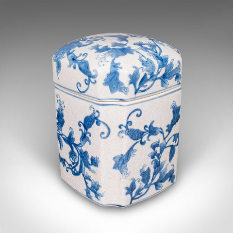 Vintage Spice Jar, Oriental, Ceramic, Lidded Biscuit Canister, Blue & White