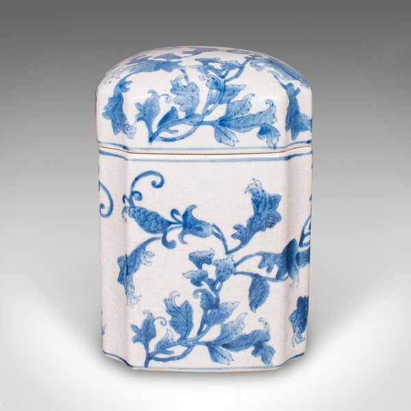 Vintage Spice Jar, Oriental, Ceramic, Lidded Cookie Canister, Blue & White