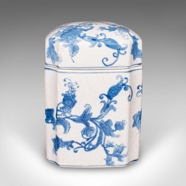 Vintage Spice Jar, Oriental, Ceramic, Lidded Cookie Canister, Blue & White