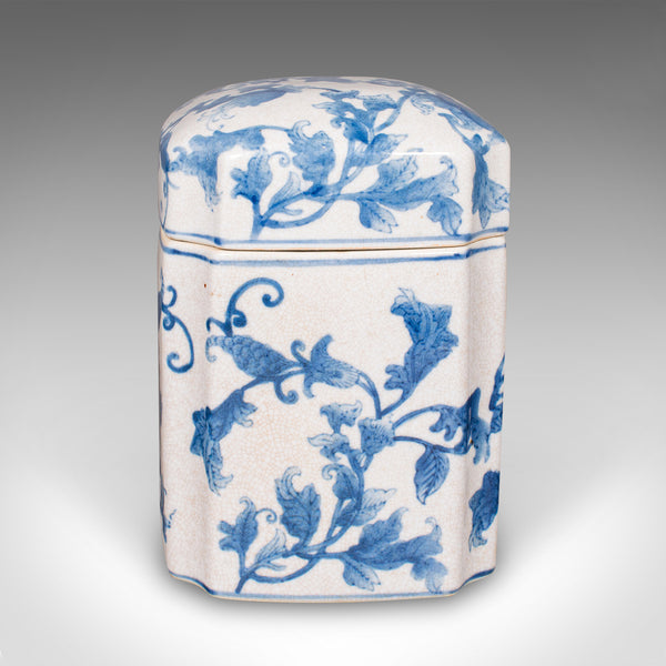 Vintage Spice Jar, Oriental, Ceramic, Lidded Cookie Canister, Blue & White