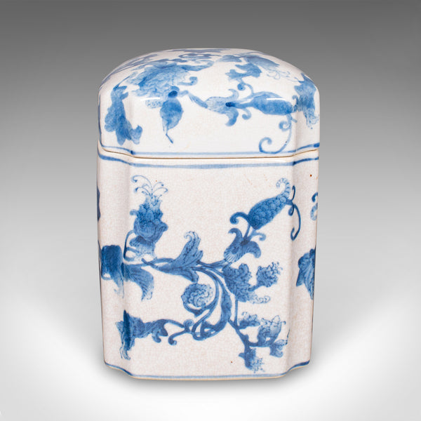 Vintage Spice Jar, Oriental, Ceramic, Lidded Cookie Canister, Blue & White