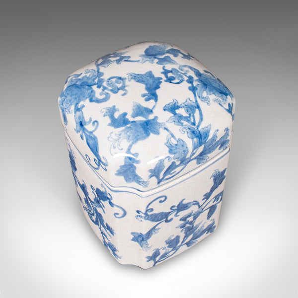 Vintage Spice Jar, Oriental, Ceramic, Lidded Cookie Canister, Blue & White