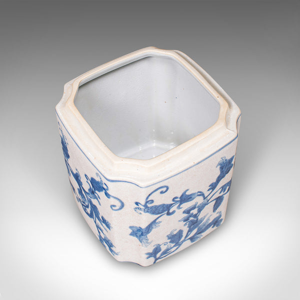 Vintage Spice Jar, Oriental, Ceramic, Lidded Cookie Canister, Blue & White