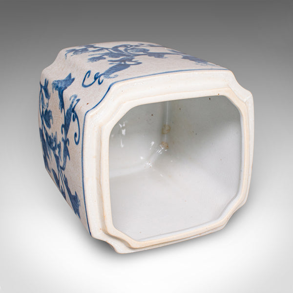 Vintage Spice Jar, Oriental, Ceramic, Lidded Cookie Canister, Blue & White