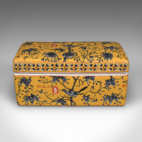 Vintage Celebration Dish, Chinese Ceramic Lidded Box, Famile Jaune Decor, C.1980