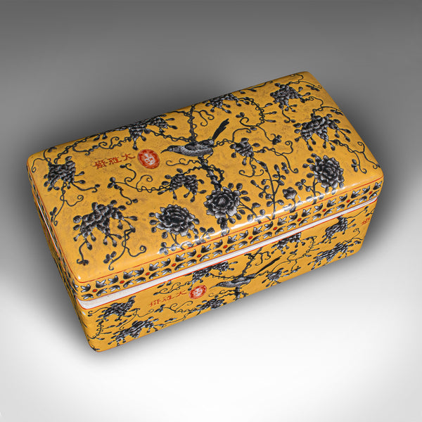 Vintage Celebration Dish, Chinese Ceramic Lidded Box, Famile Jaune Decor, C.1980