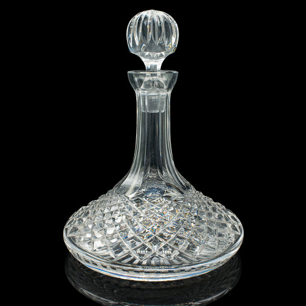 Vintage Ship’s Decanter, English, Crystal Glass Wine Vessel, Mid Century, C.1960