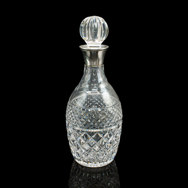 Vintage Port Decanter, English, Cut Glass, Silver, Sherry, Hallmark, Mid Century