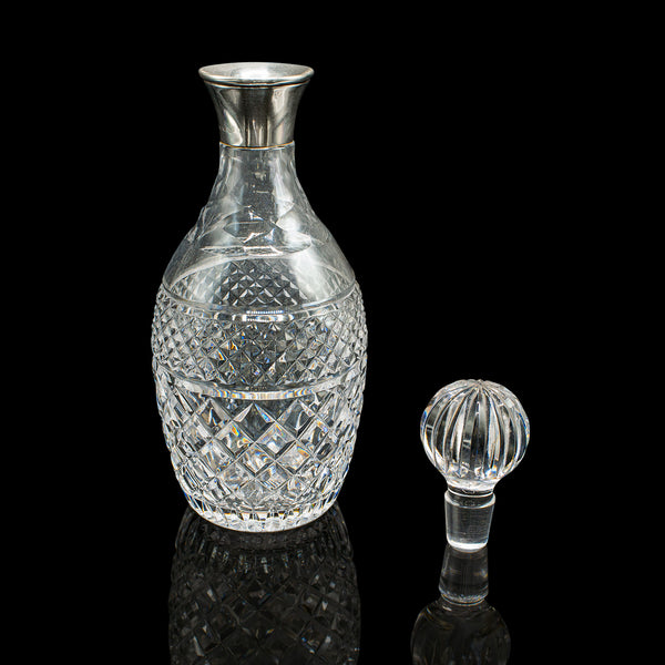 Vintage Port Decanter, English, Cut Glass, Silver, Sherry, Hallmark, Mid Century