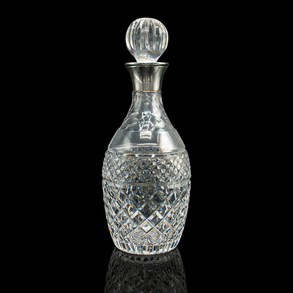 Vintage Port Decanter, English, Cut Glass, Silver, Sherry, Hallmark, Mid Century