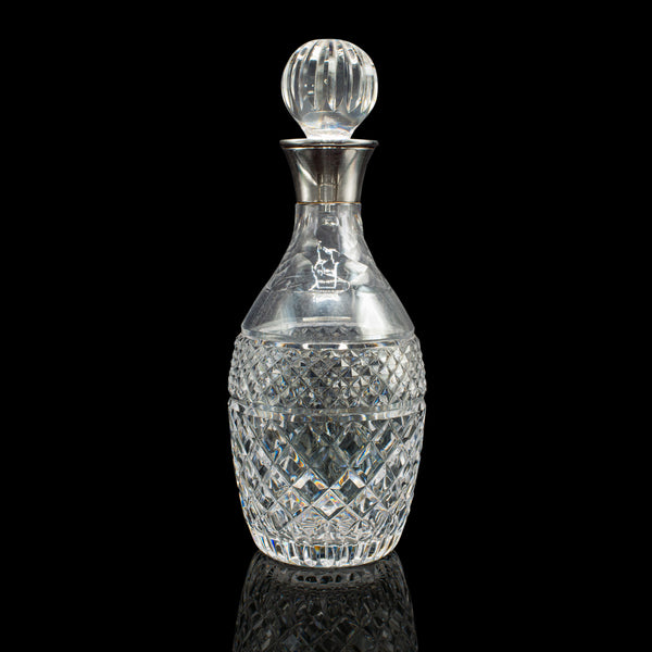 Vintage Port Decanter, English, Cut Glass, Silver, Sherry, Hallmark, Mid Century