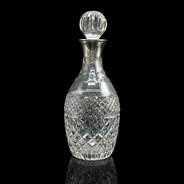 Vintage Port Decanter, English, Cut Glass, Silver, Sherry, Hallmark, Mid Century