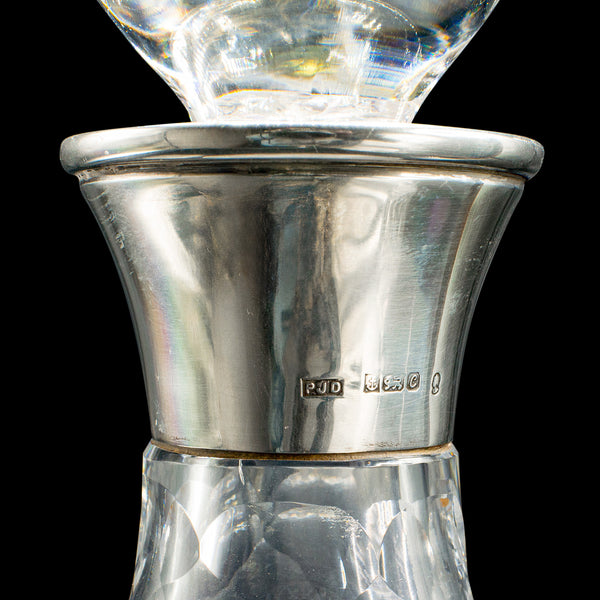 Vintage Port Decanter, English, Cut Glass, Silver, Sherry, Hallmark, Mid Century