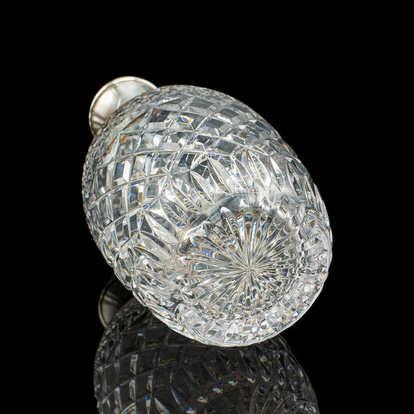 Vintage Port Decanter, English, Cut Glass, Silver, Sherry, Hallmark, Mid Century