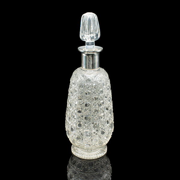Antique Spirit Decanter, Edwardian, Cut Glass, Hallmarked Silver, English, 1903
